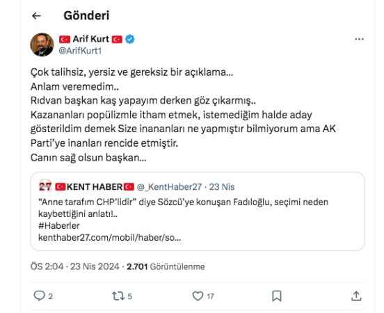 AK Parti’deki Popülizm Tartışmalarına Arif Kurt da Katıldı